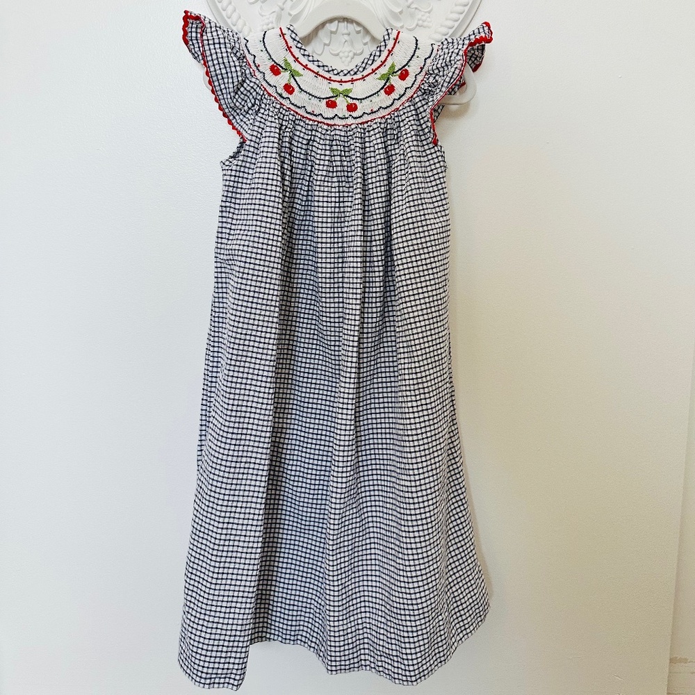 Girls 4th of July smocked cherry Americana  summer dress size 5